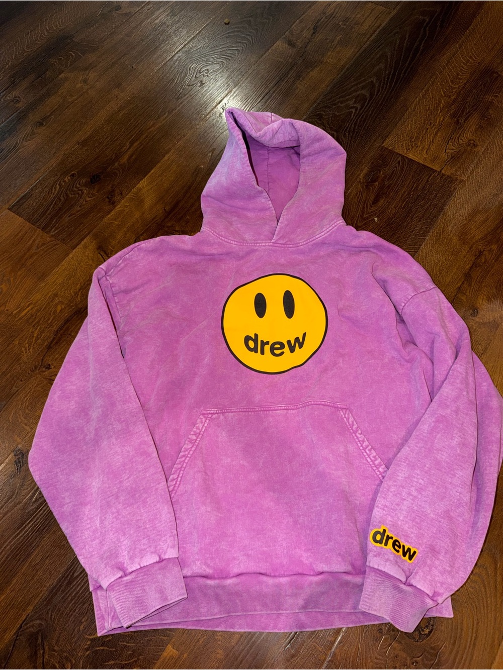drew house Pink Purple Tie-Dye Hoodie with Yellow Smiley Logo